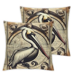 Nautical Theme Pelican Animal Throw Pillow Covers Retro Compass Sailboat Lighthouse Outdoor Decor Pillow Covers Wooden Background Cushion Cover 