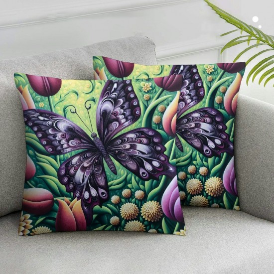 Butterfly Series Throw Pillow Cases Colorful Blossoming Flowers Decorative Cushion Cover for Home Sofa Garden Outdoor Decor Pillowcase " (Colorful Butterfly)