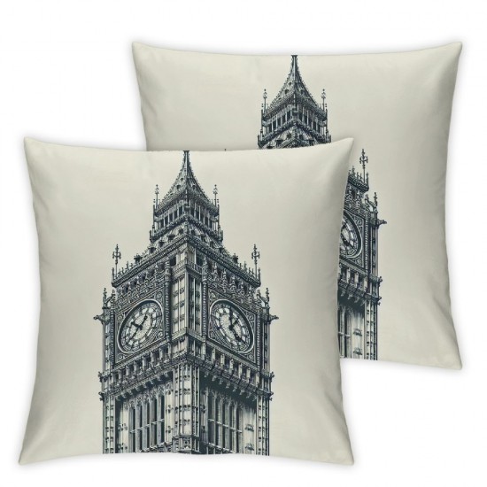 Vintage Stamps Pillow CoverLondon Big Ben Decorative Cushion Cover Pillow Cases n England Square Pillowcase for Sofa Couch Home Decor (Big Ben, 