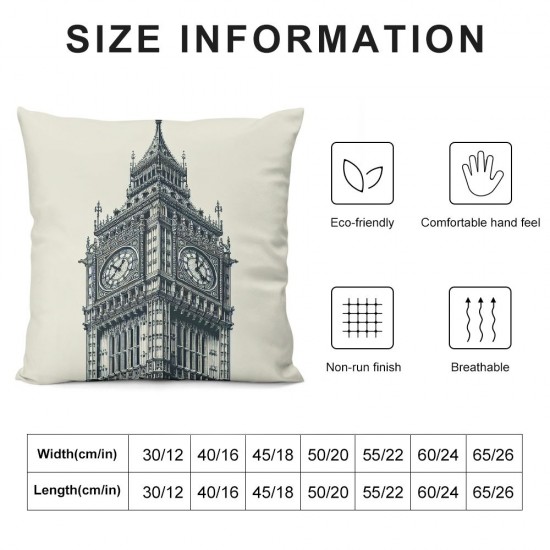 Vintage Stamps Pillow CoverLondon Big Ben Decorative Cushion Cover Pillow Cases n England Square Pillowcase for Sofa Couch Home Decor (Big Ben, 