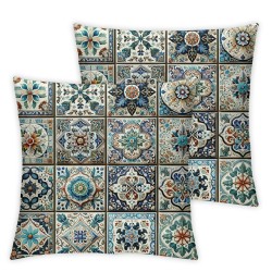 ShareJ Throw Pillow Cover Mexican Tiles Flower Blue Pottery Floral Design Cushion Case Home Decor Pillowcase (Mexican Tiles Set)