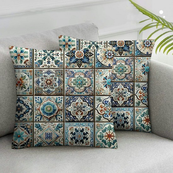 ShareJ Throw Pillow Cover Mexican Tiles Flower Blue Pottery Floral Design Cushion Case Home Decor Pillowcase (Mexican Tiles Set)