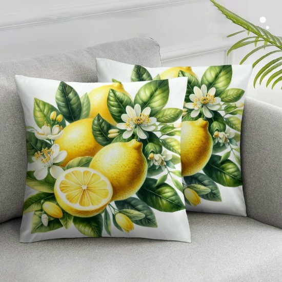 Summer Lemon Decorative Pillow Covers Outdoor Lemon Flower Leaf Truck Plaid Throw Pillow Case Home Sweet Home Cushion Cover for Sofa Couch 