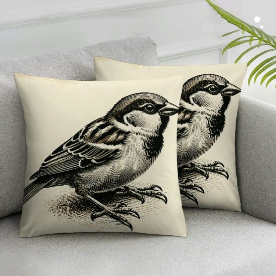 Vintage Sparrow Bird and Tree Leaves Decorative  Throw Pillow Case for Home Decor Cushion Cover Pillowcase 