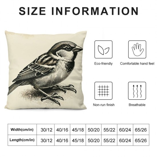 Vintage Sparrow Bird and Tree Leaves Decorative  Throw Pillow Case for Home Decor Cushion Cover Pillowcase 