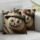 Happy Halloween Pillow Covers  Witch Hat with Evil Pumpkin Maple Leaf Bat Decorative Pillow Case Vintage Halloween Decorations for Home Sofa Couch (Evil Pumpkin,