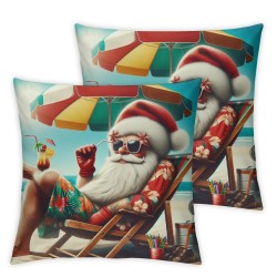 Beach Christmas Pillow Covers 18x18 Inch with Surfboard Decorative Pillow Cases Nautical Coastal Outdoor Decor Cushion Cover for Deck Chair Sofa Couch, Set of 4