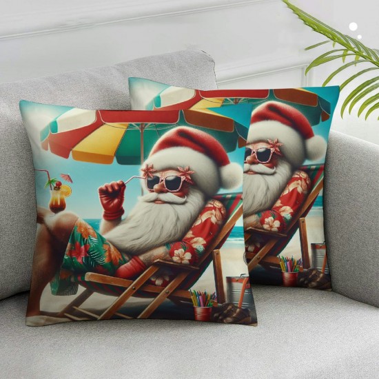 Beach Christmas Pillow Covers 18x18 Inch with Surfboard Decorative Pillow Cases Nautical Coastal Outdoor Decor Cushion Cover for Deck Chair Sofa Couch, Set of 4