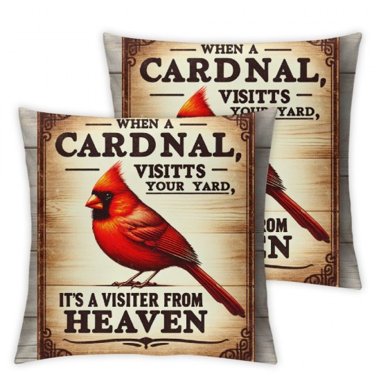 Throw Pillow Covers When Cardinal Visits Your Yard, It's A Visitor from Heaven Inspirational Quote Home Decor Square Pillow Cases for Bedroom Livingroom 