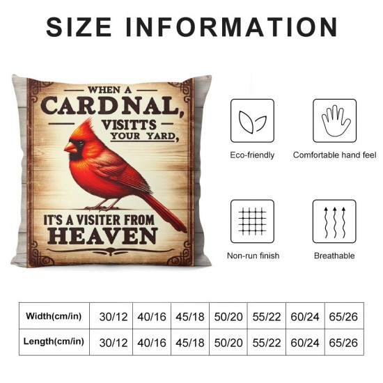 Throw Pillow Covers When Cardinal Visits Your Yard, It's A Visitor from Heaven Inspirational Quote Home Decor Square Pillow Cases for Bedroom Livingroom 