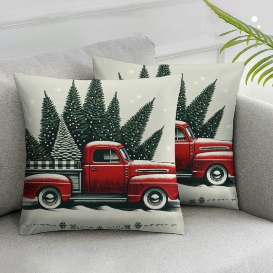 Red Christmas Decorations Pillow Covers Merry Christmas Tree Truck Holiday Pillow Case Decor for Home Sofa Couch