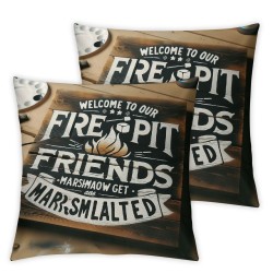 Welcome to Our Fire Pit Gift Throw Pillow Cover Warm Words Vintage Wood Grain Background Cushion Case Decorative ''