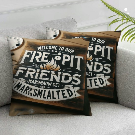 Welcome to Our Fire Pit Gift Throw Pillow Cover Warm Words Vintage Wood Grain Background Cushion Case Decorative ''