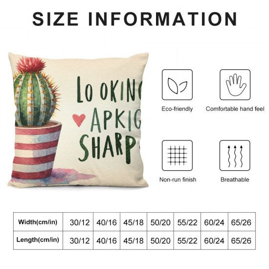 Looking Sharp Funny Quote Pillow Covers  Watercolor Green Plant Cactus Potted Rustic Wood Grain Farmhouse Decorative  Pillow Cases for Home Outdoor Decor (WR-