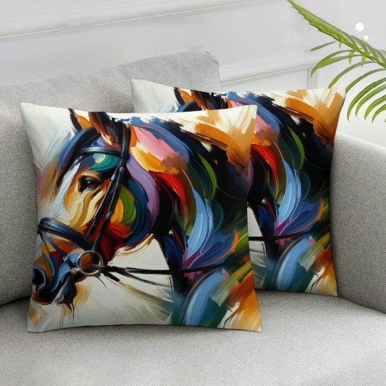  Throw Pillow Covers Horse Western Oil Painting Vintage Wild Decorative Pillow Cases Home Decor Square Pillowcases (Western Horse)