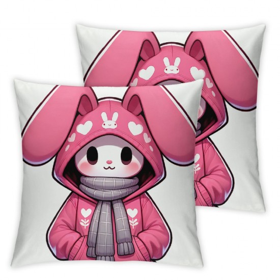 Happy Pillow Covers Decorations Pink Stripes Throw Pillows Cute Rabbit Bunny Cushion Case for Couch Sofa Bed Home Car