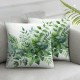 Green Plant Leaf Pillow Covers  Linen Watercolor Eucalyptus Leaves Decorative Pillow Case Spring Summer Decorations for Home Sofa Couch