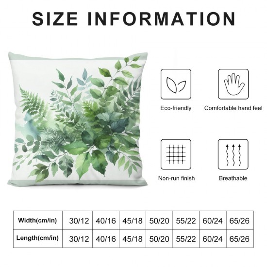 Green Plant Leaf Pillow Covers  Linen Watercolor Eucalyptus Leaves Decorative Pillow Case Spring Summer Decorations for Home Sofa Couch