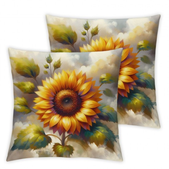 Pillowcase Plant Watercolor Painting Sunflower Gift for Wedding Birthday Throw Pillow Covers Super Soft Cushion Cover Sofa Decorative Square " Pillowcover (Sunflower