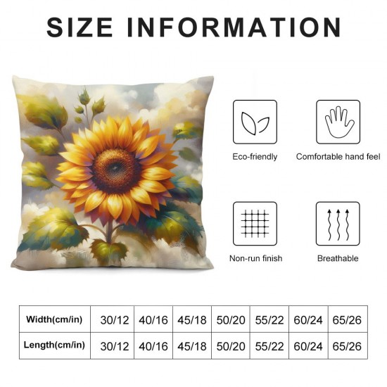 Pillowcase Plant Watercolor Painting Sunflower Gift for Wedding Birthday Throw Pillow Covers Super Soft Cushion Cover Sofa Decorative Square " Pillowcover (Sunflower