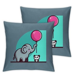 Kids Cartoon Hand Drawn Throw Pillow Covers Cute Animal Elephant and Panda are Grabbing Balloon Decorative  Home Decor Outdoor Cushion Cases for Children Room Sofa Couch 