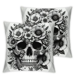 Halloween Skull Pillow Covers Square Decor Black with Flower Butterfly Decoration Throw Pillow Case Cushion Cover for Kitchen Sofa (Skull,