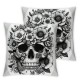 Halloween Skull Pillow Covers Square Decor Black with Flower Butterfly Decoration Throw Pillow Case Cushion Cover for Kitchen Sofa (Skull,