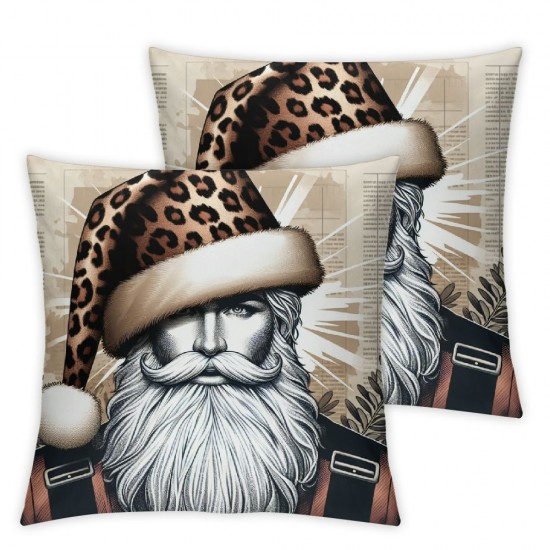  Merry Christmas Throw Pillow Covers African American Santa Holly Leaf Berries Ho Ho Ho Home Decor Party Pillowcase Living Room Cushion Case for Sofa Couch 