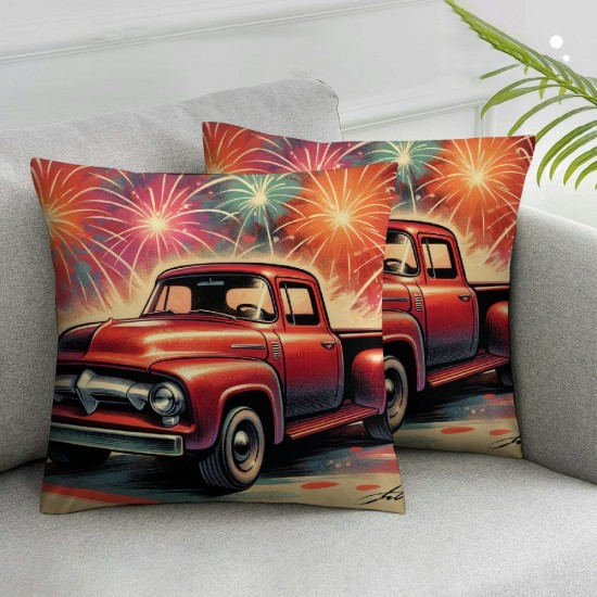 of July Pillow Covers American Land That I Love Throw Pillow Covers Truck with Flowers Flag Cushion Case Pillowcase Decorations for Sofa Couch