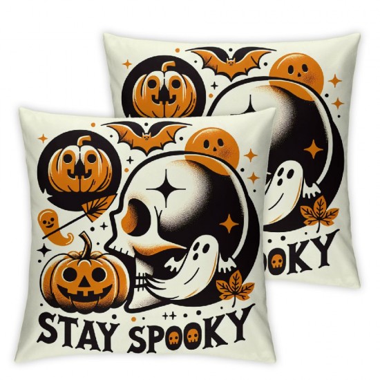 Halloween Pillow Covers Skull Ghost Pillowcase Holiday Farmhouse Throw Pillows Indoor Outdoor Couch Cushion Case for Home Sofa Decor