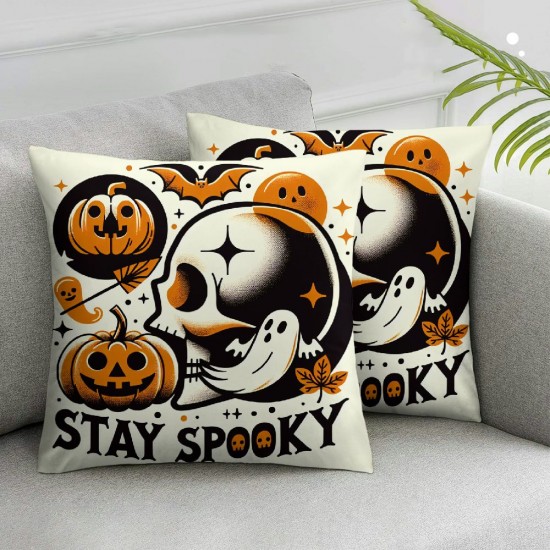 Halloween Pillow Covers Skull Ghost Pillowcase Holiday Farmhouse Throw Pillows Indoor Outdoor Couch Cushion Case for Home Sofa Decor