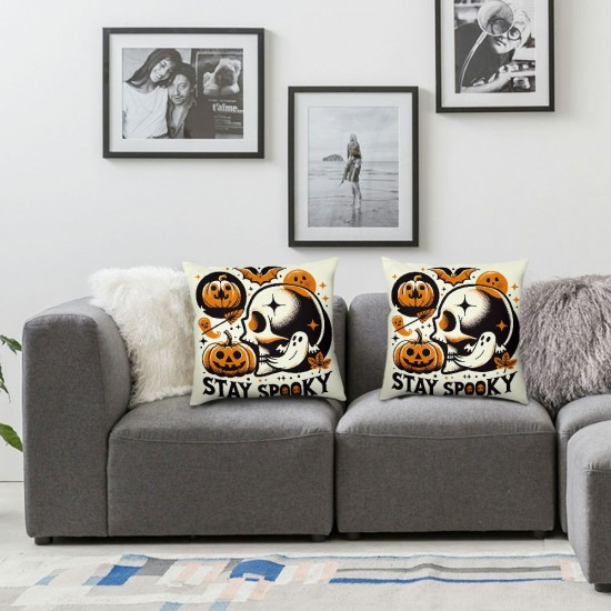 Halloween Pillow Covers Skull Ghost Pillowcase Holiday Farmhouse Throw Pillows Indoor Outdoor Couch Cushion Case for Home Sofa Decor