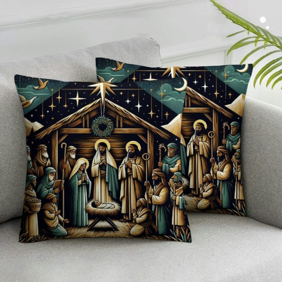  Christmas Pillow Covers Snow Scene Throw Pillow Covers Christmas Pillowcase Home Decor Living Room House Decorative Cushion Case for Sofa Couch