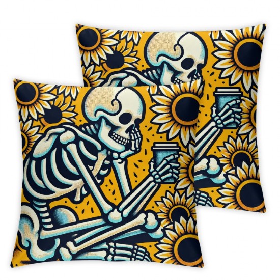  Fall Pillow Covers Funny Skeleton Handbasket Fall Throw Pillowcase Holiday Home Decor Sofa Bedroom Cushion Case Outdoor Indoor Decorations