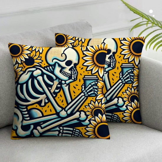  Fall Pillow Covers Funny Skeleton Handbasket Fall Throw Pillowcase Holiday Home Decor Sofa Bedroom Cushion Case Outdoor Indoor Decorations