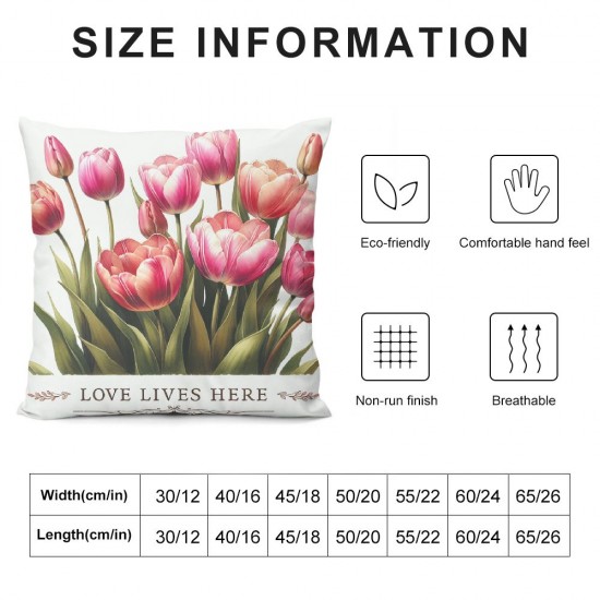 Ulloord  Hello Love Pink Tulips Bicycle Throw Pillow Covers, Flowers Spring Mother's Day Cushion Case for Sofa Couch