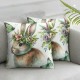 Ulloord Floral Garland Throw Pillow Cover, Spring Rabbit Holiday Cushion Case Decoration for Sofa Couch