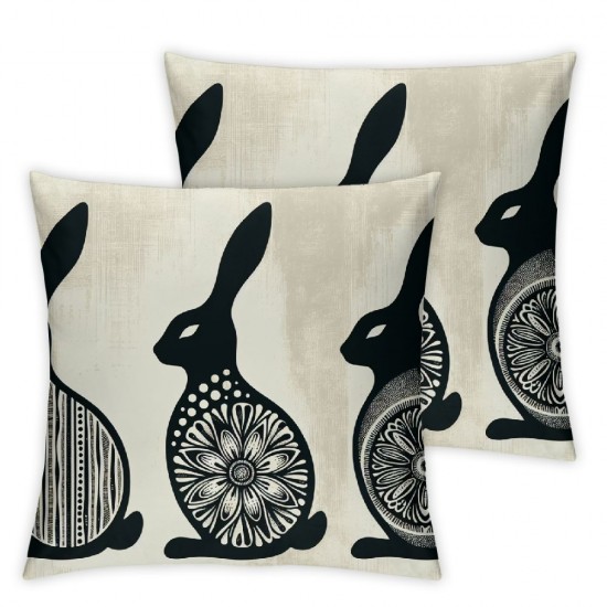 Ulloord  Easter Rabbits Throw Pillow Cover, Black and White Spring Holiday Party Cushion Case Decoration for Sofa Couch