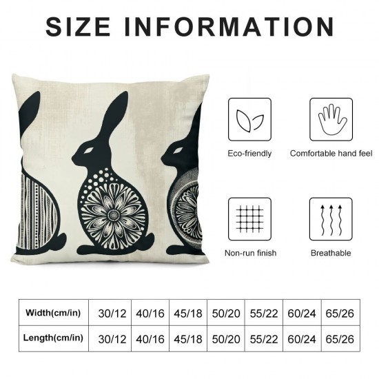 Ulloord  Easter Rabbits Throw Pillow Cover, Black and White Spring Holiday Party Cushion Case Decoration for Sofa Couch