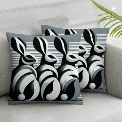 Ulloord Gray Stripes Throw Pillow Cover, Rabbit Holiday Cushion Case Decoration for Sofa Couch