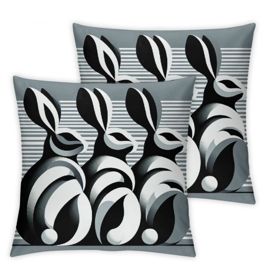 Ulloord Gray Stripes Throw Pillow Cover, Rabbit Holiday Cushion Case Decoration for Sofa Couch