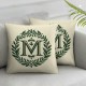 Ulloord  English Alphabet M Eucalyptus Leaves Throw Pillow Cover, Square Modern Spring Summer Letter Cushion Case Monogram Decoration for Sofa Couch