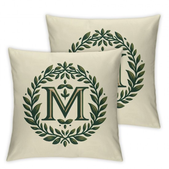 Ulloord  English Alphabet M Eucalyptus Leaves Throw Pillow Cover, Square Modern Spring Summer Letter Cushion Case Monogram Decoration for Sofa Couch