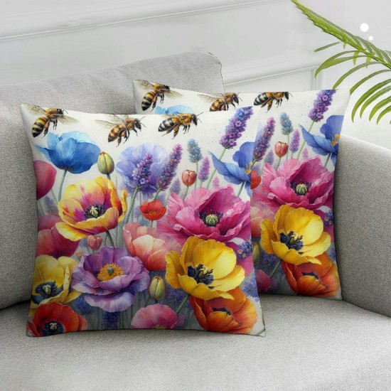 Ulloord Spring Flowers Bee Throw Pillow Cover, Spring Cushion Case for Sofa Couch