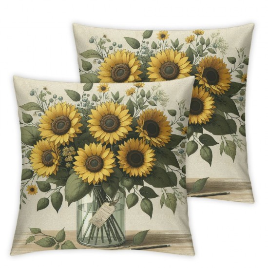 Ulloord Sunflower Throw Pillow Cover, Leaves Summer Cushion Case for Sofa Couch