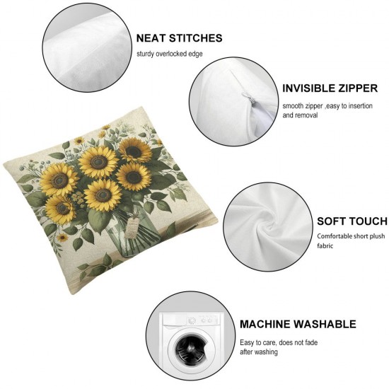 Ulloord Sunflower Throw Pillow Cover, Leaves Summer Cushion Case for Sofa Couch