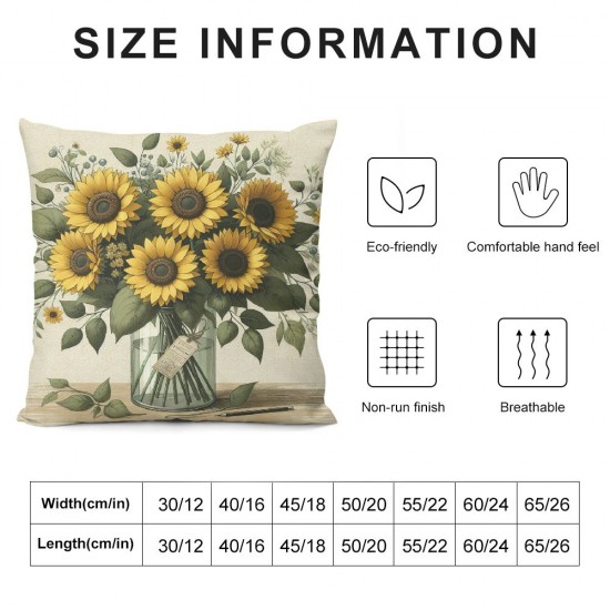 Ulloord Sunflower Throw Pillow Cover, Leaves Summer Cushion Case for Sofa Couch