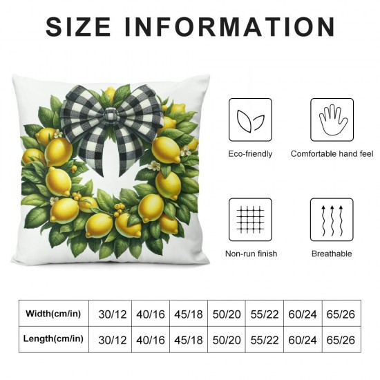 Ulloord  Home Sweet Home Lemon Lamb Ear Wreath Throw Pillow Covers,  Bless Our Home Summer Cushion Case for Sofa Couch