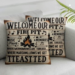 Ulloord Welcome to Our Fire Pit Throw Pillow Cover, Campfire Decoration for Home Sofa Couch