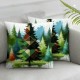 Ulloord Merry Christmas Trees Mottos Green Throw Pillow Covers,Hello Winter Holiday Cushion Case Decoration for Sofa Couch